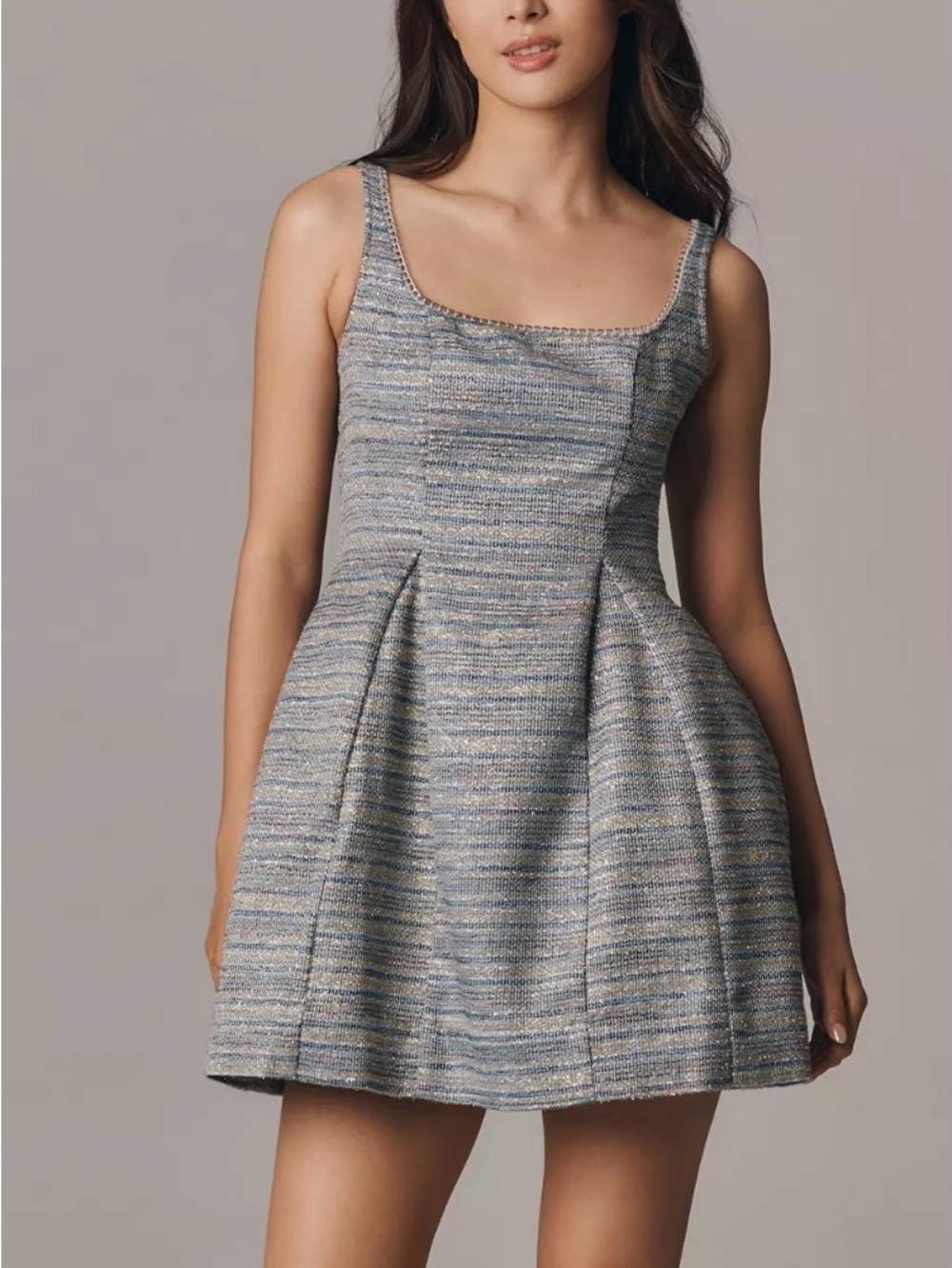 Maeve By Anthropologie Sleeveless Tweed Mini Dress with Chain trim size 12